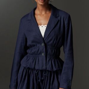 Anthropologie Navy Blazer with Peplum Detail